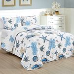 Mocaletto Luxury 2 Piece Twin Size Quilts, Elegant&Reversible Ocean Quilt Set Bedding Set with Pillow Sham, Sealife Beach Bedspread, Lightweight Microfiber Twin Size Coverlet(Sea,68 * 88 inches)