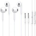 2 Pack Earphones 3.5mm Jack In-Ear Wired Headphones Noise Isolating Earbuds Built-in Microphone & Volume Control Compatible with iPhone iPad iPod MP3 Samsung Huawei Tablets Android and More device