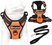 Kraftidy Dog Harness with Name id Customized for Dogs Small Puppy Medium Large All Breeds No Pull Harness Reflective Vest Harness Belt Adjustable with Personalized (Dog Name) (Orange) (Large Dogs)