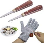 Oyster Shucking Knife,Oyster Knife,SPEENSUN Shucking Knife Wooden Handle Full Tang Not Easy to Break and Bend,More Secure with Oyster Shucking Kit (2Knife and 1Glove L)