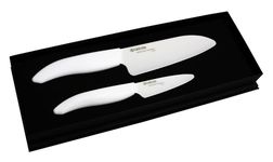 Kyocera FK-2PC-withwith Advanced Ceramic Revolution Series 3" Paring and 5-1/2" Santoku Knife Set, White