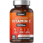 Vitamin C Tablets 1500mg | 180 Count | High Strength Immune and Energy Support | Vegan | by Horbaach