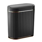 ELPHECO Plastic Touchless Trash Can, Small, Gold, Motion-Sensor, Rectangular, Bathroom, Bedroom, Kitchen, Office (Black, 2 Gallons)