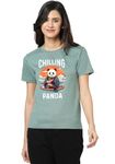 Wear Your Opinion Cotton Unisex Fit Printed Tshirt for Women(New Chilling Panda,Medium,Mint)