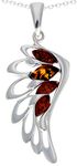 Genuine Cognac Baltic Amber & Sterling Silver Angel Wing Pendant without Chain - GL367C