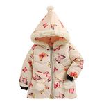 Bold N Elegant Cartoon Butterfly Bunny Rabbit Fur Winter Warm Quilted Bomber Puffer Hood Jacket Coat for Infant Toddler Kids (Cream, 1-2 Years)