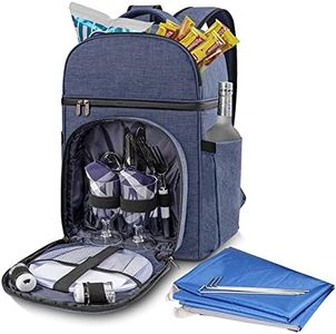 Vogano Picnic Backpack Bag for 2 Person with Insulated Cooler Compartment,with Lightweight Blanket,Cutlery Set,Beach Camping Lunch Pack