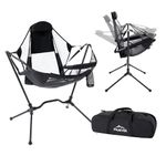 Portable Hammock Camping Chair, Camping Rocking Chair Folding Camping Swinging Hammock Chair, Heavy Duty Hammock Camp Chair with Carry Bag for Outdoor Beach Fishing Trips Patio, Supports 300lbs, Black