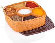 E-COSMOS Plastic Square 7 Sections Multipurpose Masala Rangoli Dabba Box Set, Spice Box Set - Brown (Masala Box - 7 in 1)