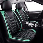 FREESOO Car Seat Covers Leather, Seat Cover Full Set Waterproof Automotive Cushion Protector Accessories Airbag Compatible Universal Fit for 5 Seats Vehicle (Black Green 8)