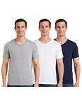 Amazon Brand - Symbol Men's Solid Cotton T Shirt | Plain | V Neck | Half Sleeve - Regular Fit | Combo Pack of 3 (Available in Plus Size) (White, Grey Melange, Navy_L)