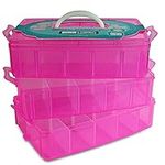 Bins & Things Pink 3-Tier Stackable Storage Container with lids - 30 Adjustable Compartments - Craft Organizers and Storage - Bead Organizer Box/Art Supply Organizer - Lego Storage Organizer, X-Large