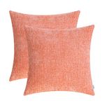 CaliTime Pack of 2 Cozy Throw Pillow Covers Cases for Couch Sofa Home Decoration Solid Dyed Soft Chenille 22 X 22 Inches Cantaloupe