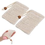 Qancekoo 2pcs Natural Soap Bag Exfoliating Soap Saver Pouch with Drawstring Natural Safe and Durable Sisal Fiber Soap Bag Saver Pouch Body Scrub, Save Soaps, Natural Fiber Soap Bags for Shower Bath