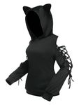 ROSE GAL Rosegal Women Plus Size Gothic Ears Lace Up Sleeves Hoodie Animal Ear Pullover Sweatshirt Y2K E-girl Hoodie, Black_3, 2X