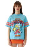 The Souled Store The Smurfs: Super Smurf Women and Girls Short Sleeve Round Neck Blue Graphic Print Oversized Fit T-Shirts Oversized T Shirts for Women T-Shirt Girls Cotton Casual Half Sleeves Baggy