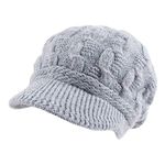 PESAAT Twist Women Visor Hat Warm Fleece Lined Beret Hats Winter Knit Hats for Women (Light Gray)