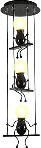 3 Pendant Lighting Ceiling Bedroom Creative Little People LED Pendant Light Fitting Adjustable Decor Hanging Lights Dining Room Iron Cartoon Doll Chandeliers Ceiling Lights E27 Base Baking Paint Black