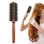 Round Hair Brush, Boar Bristle Quiff Roller Hair Comb Anti Static Quiff Roller Hair Comb Styling Brush with Wooden Handle for Men and Womenk, Straightening and Curling(size:1pc)