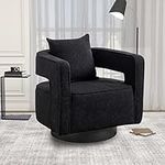 HANLIVES Swivel Barrel Chair | Modern Teddy Round Swivel Boucle Chairs with Pillow | 360 Degree Comfy Accent Open Back Chair Single Chair Armchair for Living Room Bedroom(Black)