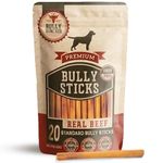 Bully Bunches All Natural Standard 6 Inch Bully Sticks – Odour Free, Rawhide Free, Chemical Free – Safe, Long Lasting Beef Dog Chew Gnaws – Fully Digestible Treat for Small and Medium Dogs, 20 Pk