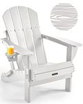 Ciokea Folding Adirondack Chair Wood Texture, Patio Adirondack Chair Weather Resistant, Plastic Fire Pit Chair with Cup Holder, Lawn Chair for Outdoor Porch Garden Backyard Deck (White)