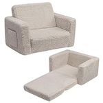 ALIMORDEN 2-in-1 Flip Out Cuddly Sherpa Toddler Couch, Convertible Sofa to Lounger, Light Grey