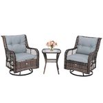 HAPPYGRILL 3 Pieces Outdoor Swivel Rocking Bistro Set with Side Table and Soft Cushions, PE Rattan Patio Furniture Set Glider Rocker Chair Set for Porch, Backyard, Garden and Poolside