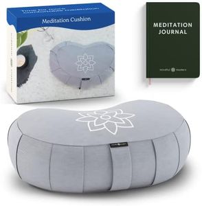 Mindful & Modern Large Meditation Cushion | Zafu Yoga Bolster Meditation Floor Pillow Seat | Buckwheat Hull Filled Crescent Shaped Cushion with Removable Washable Cover + Carry Handle | Grey