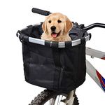 docooler Bike Basket,Folding Small Pet Cat Dog Carrier Front Removable Bicycle Handlebar Basket Quick Release Easy Install Detachable Cycling Bag Mountain Picnic Shopping Aluminum Alloy