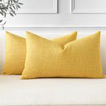 JOTOM Set of 2 Cushion Covers 40x60 cm Linen Yellow Decorative Throw Pillow Covers 16x24 Inch Lumbar Cushion Case Home Decor Pillowcases for Couch Sofa Living Room Bed (Yellow)