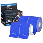 CKeep Kinesiology Tape (2 Rolls), Original Cotton Elastic Premium Athletic Tape,33 ft 40 Precut Strips in Total,Hypoallergenic and Waterproof K Tape for Muscle Pain Relief and Joint Support, Blue