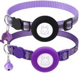 2Pack Airtag Cat Collars, Reflective Air Tag Cat Collar with Breakaway Safety Buckle and Bell, Adjustable Cat Collar with Airtag Holder Compatible with Apple Airtag for Small Pets (Purple)