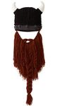 Kafeimali Men's Head Barbarian Vagabond Beanie Beard Hats Viking Horns Bearded Knit Caps (Brown)