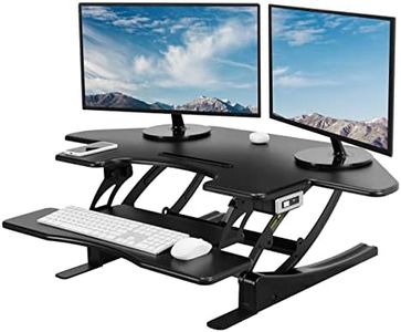 VIVO 109cm Corner Electric Height Adjustable Cubicle Stand Up Desk Converter, VE Series, Sit to Stand Tabletop Dual Monitor Riser with USB Port, Black, DESK-V000VCE