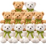 10 Pcs Small Teddy Bears with Detachable Bows, 10 Inch Plush Stuffed Teddy Bear Plush Stuffed Animal in 2 Colors for Birthday Gift, Animal Party Supplies (Khaki, White)