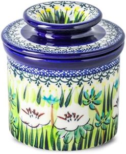 Lyeec French Butter Crock with Lid for Countertop,Handpainted Floral Butter Keeper with Water Seal Line, Farmhouse Ceramic Butter Container Airtight for Soft Spreadable Butter,Housewarming Gifts