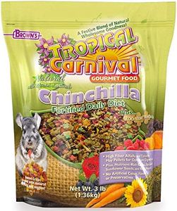 F.M. Brown's Tropical Carnival Natural Chinchilla Food, 3-lb Bag - Vitamin-Nutrient Fortified Daily Diet with High Fiber Alfalfa and Timothy Hay Pellets for Optimum Digestion