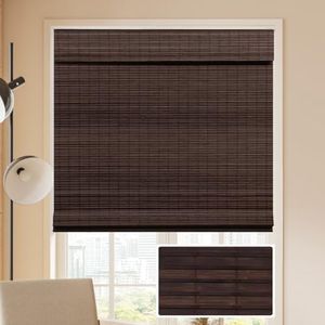 LUCKUP Cordless Bamboo Roman Blinds Shades for Indoor Windows-Blackout Room Darkening Roman Blinds with 6" Valance Cover Enhanced Privacy, 44" W x 64" H