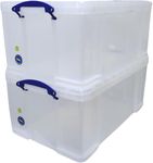 64 Litre Really Useful Plastic Storage Box with Lid, Pack of 2; Clear Stackable Durable Material Spacious Capacity