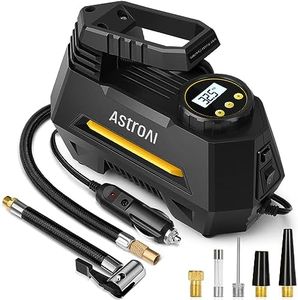 AstroAI Tyre Inflator Air Compressor 12V, Portable Electric Auto-Stop Car Tyre Pump with Tyre Pressure Gauge, Valve Adaptors and LED Light, Car Accessories