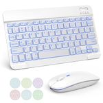 TECURS Bluetooth Keyboard and Mouse Set for iPad, 7-Color Backlit Rechargeable Wireless Keyboard & Mouse Compatible with iPad 9th/8th Gen, iPad Pro/Air/Mini and ipadOS 13 and Above (White Grey)