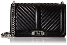 Rebecca Minkoff Women's Chevron Quilted Love Crossbody Handbag, Black/Silver, One Size
