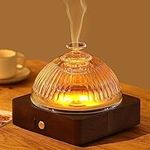 Lecdura Essential Oil Diffuser Humidifier, 200ml Glass Ultrasonic Aromatherapy Diffusers with Glass Reservoir Black WoodBase Auto-Off Timer, Warm Flame Light Plastic Free Dome Diffuser for Gift Home