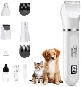 Qpets® Dog Hair Trimmer, 4 IN 1 Dog Grooming Kit Dog Trimming Set, Low Noise Dog Grooming Clippers Professional Dog Hair Cutting Ideal for Shedding Seasons and Wound Care - USB Rechargeable