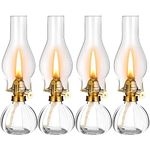 4 Pcs Large Oil Lamps for Indoor Use Vintage Glass Kerosene Lantern Clear Kerosene Lamp Chamber Hurricane Lamps Antique Oil Lantern with Adjustable Fire Wick for Home Lighting Tabletop Decor, 11 Inch