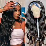 Headband Wig Human Hair Wigs for Black Women Glueless None Lace Curly Wave Brazilian Virgin Hair Wigs Machine Made 150% Density Wigs Natural Color perruque femme humain(body wave, 18 inch)