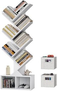 Vagusicc Tree Bookshelf, 6 Tier Bookshelf with Storage, Tall Narrow Bookcase, Wood Book Storage Rack for CDs/Books, Small Book Organizer Shelves for Bedroom, Living Room, Home Office, White