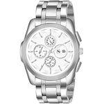 Shocknshop Analog White Dial Date Aperture Functioning Stainless Steel Chain Wrist Watch for Men -WCH81 (Silver)