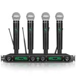 MicrocQueen UHF Wireless Microphone System,4-Channel Cordless Mic Set with 4 Metal Handheld Mics,Fixed Frequency,Long Range 400ft,Ideal for Home Karaoke/Meeting/Party/Church/Wedding/Outdoor Events